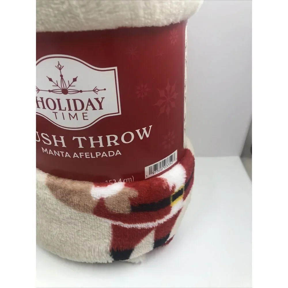 Holiday Time All Over Santas  Plush Throw 50 In X 60 In